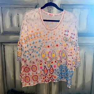 Johnny Was multi colored embroidered top. M